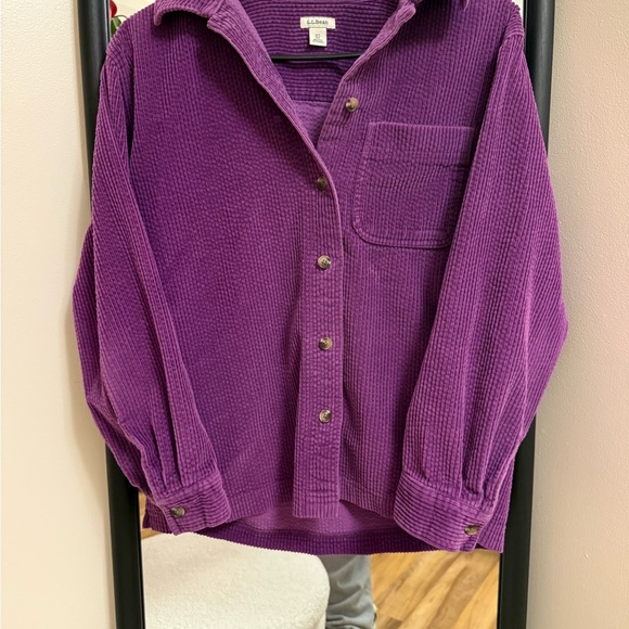 L.L.Bean Corduroy Shirt Womens XS Petite Fits Medium Purple Button Front - Picture 2 of 4